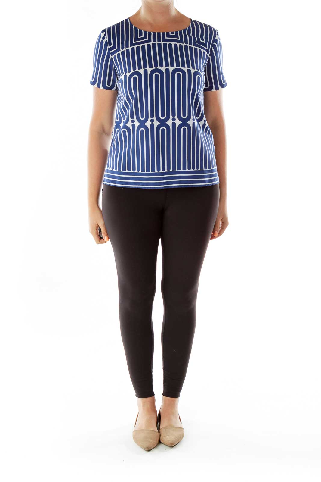 Navy White Geometric Print T-Shirt