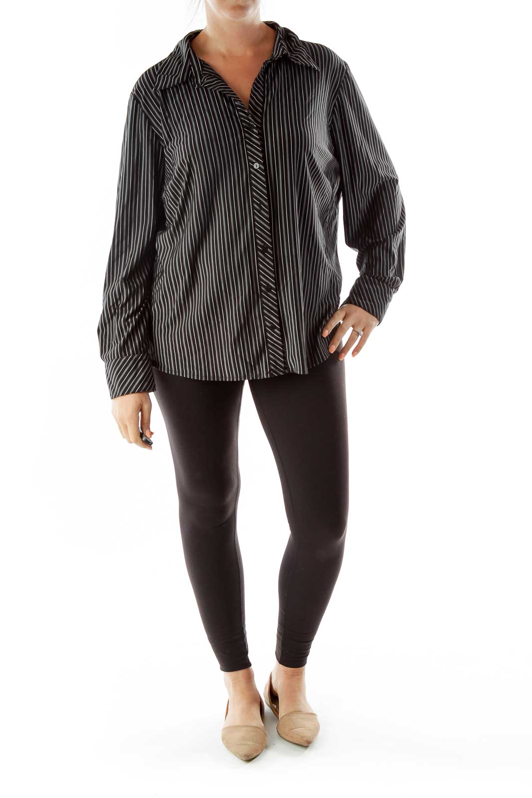 Black Gray Striped Shirt