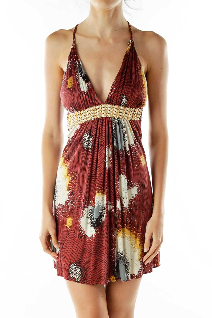 Beige Red Chained Belt Tank Top