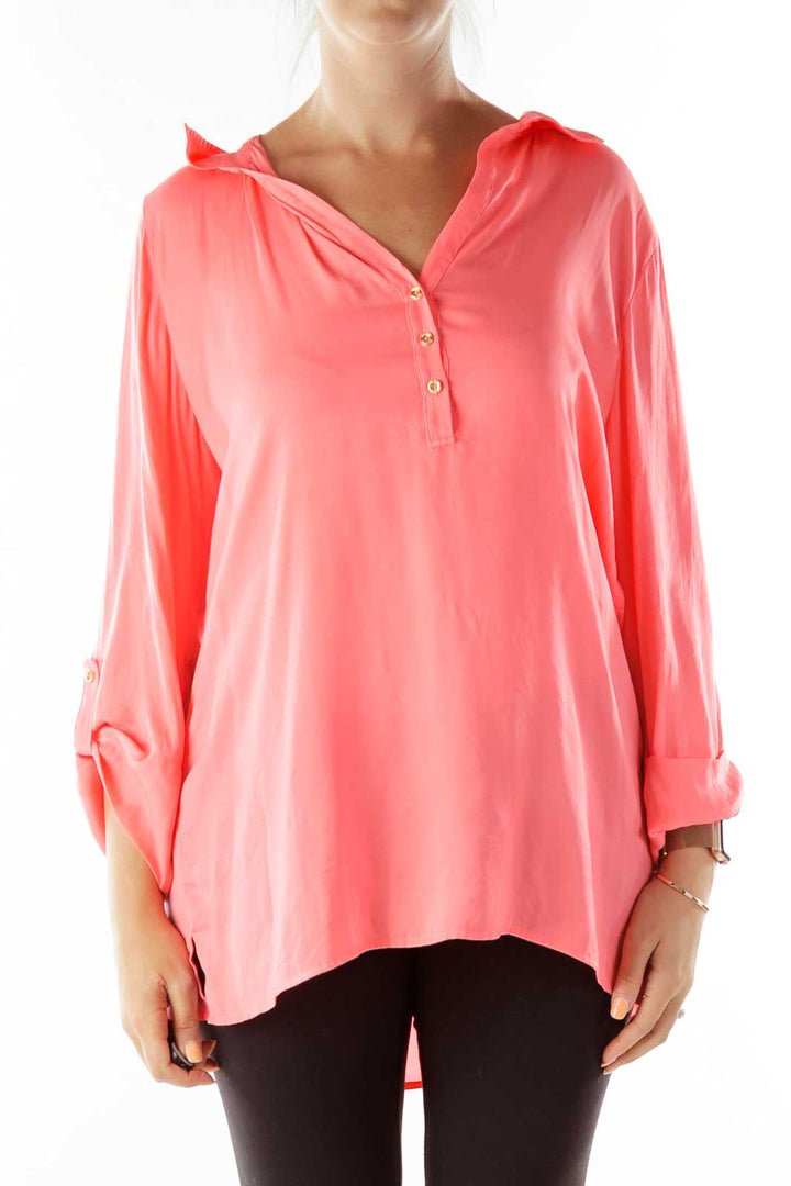 Neon Orange Gold Buttoned Blouse