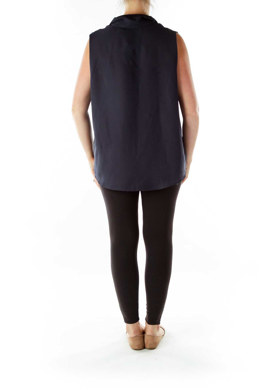 Navy Beaded Collar Sleeveless Shirt