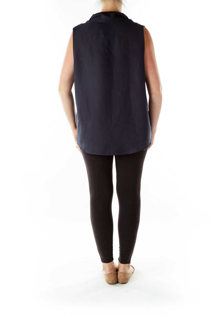 Navy Beaded Collar Sleeveless Shirt