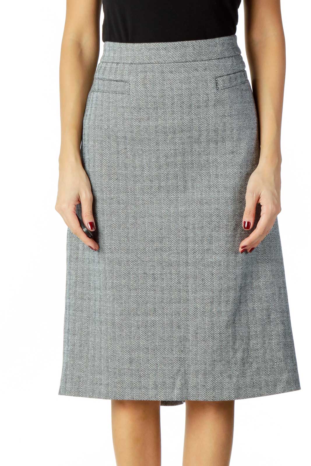 Gray Herringbone Pencil Skirt