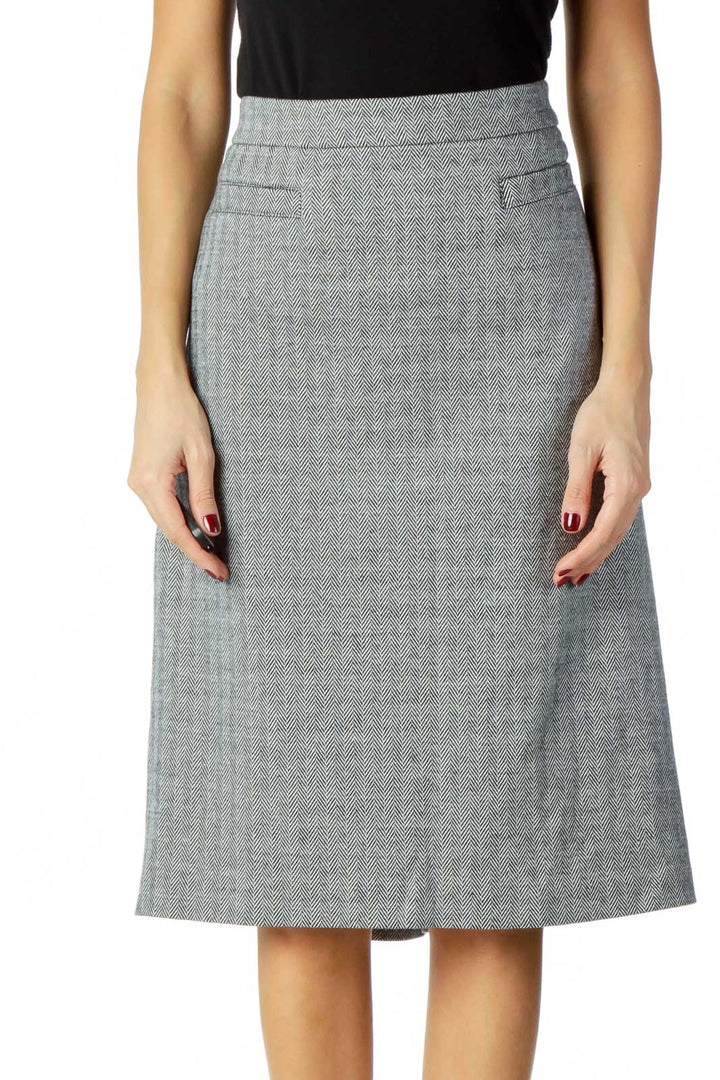 Gray Herringbone Pencil Skirt
