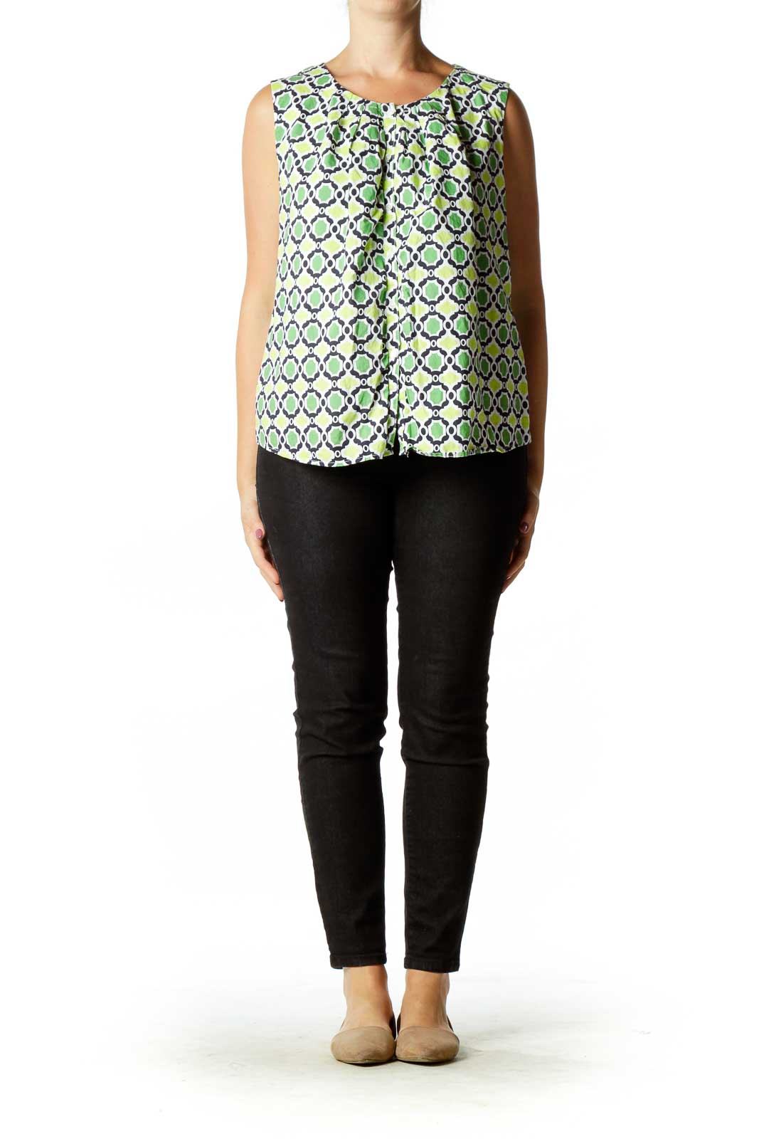 Green Quatrefoil Print Blouse
