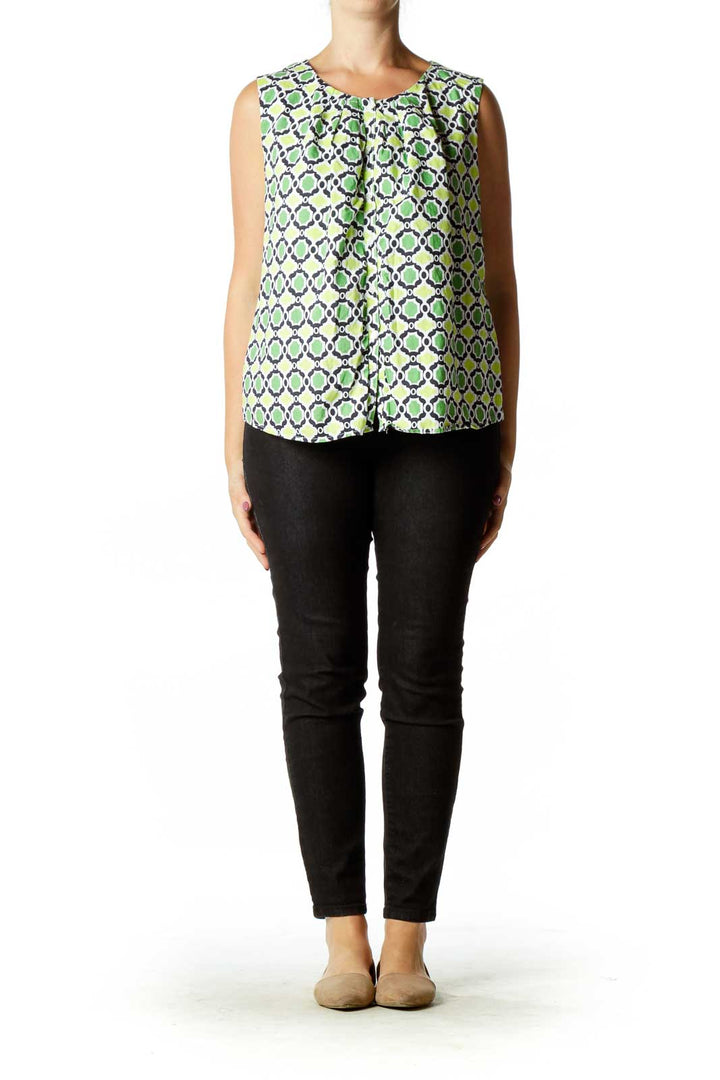 Green Quatrefoil Print Blouse