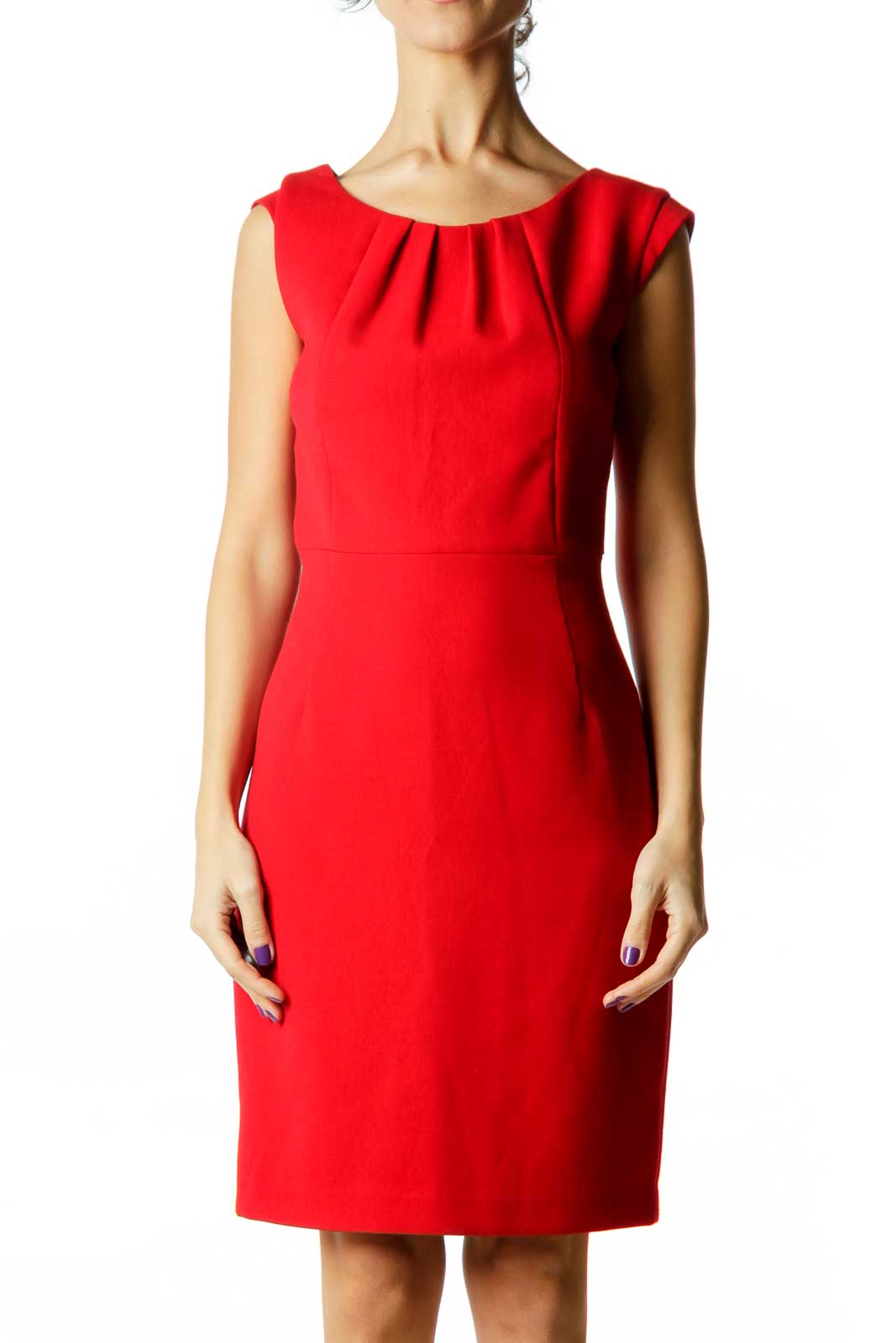 Red Fitted Sheath Work Dress