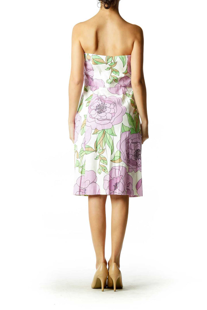 Purple White Flower Strapless Dress