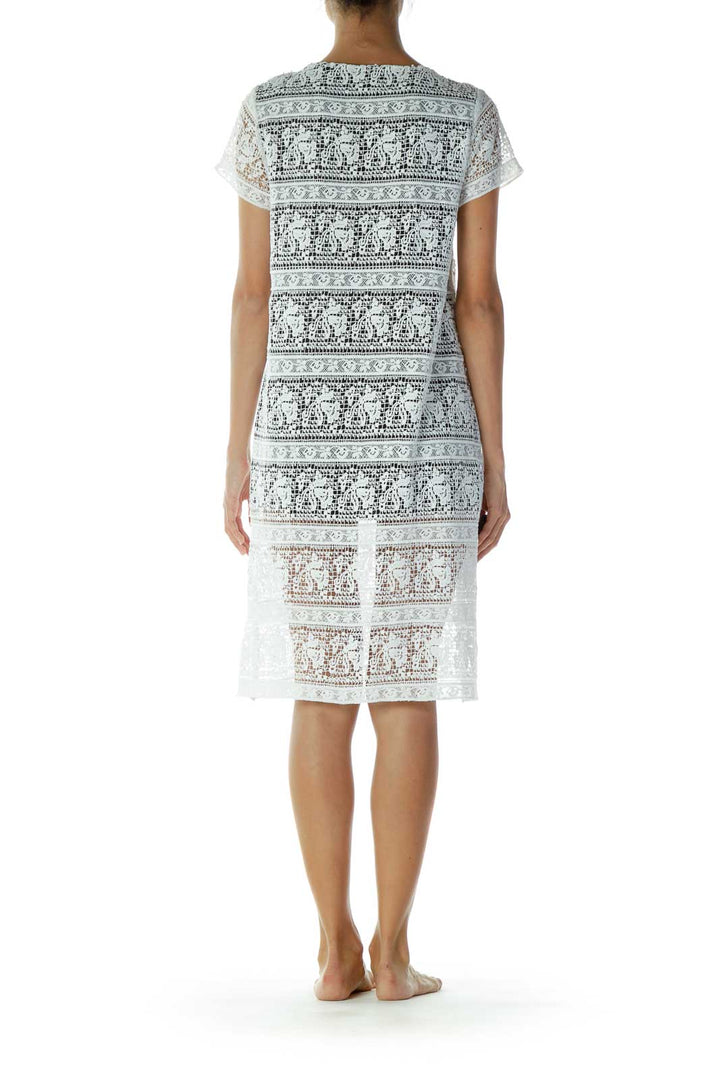 White & Black Lace Work Dress