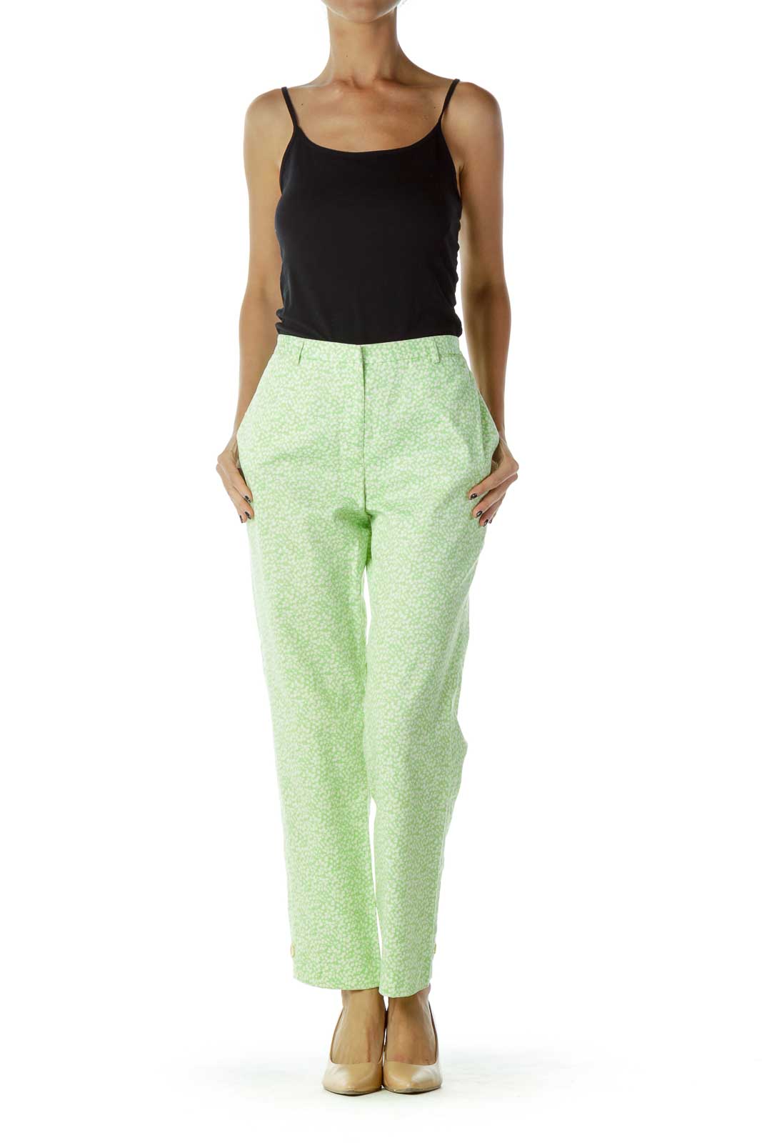 Green White Floral Pants