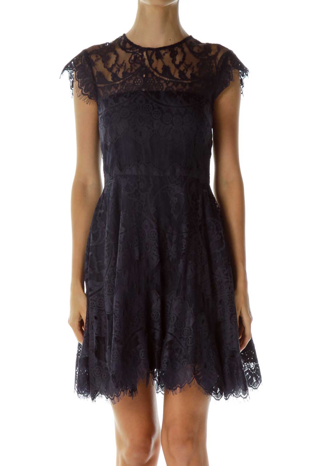 Navy Lace Open Neck Cocktail Dress