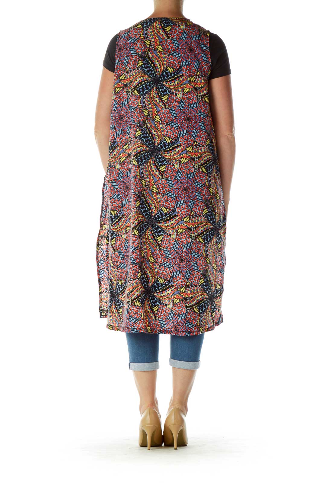 Multicolor Print Long Vest