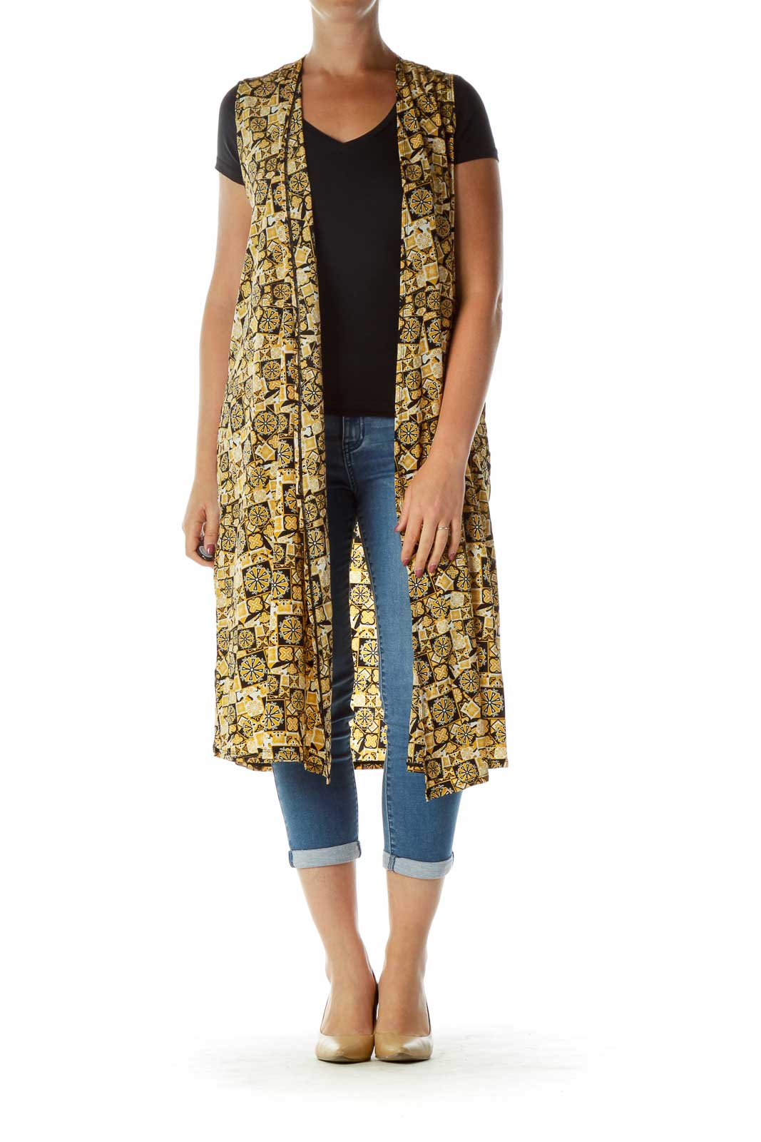Gold Black Printed Vest