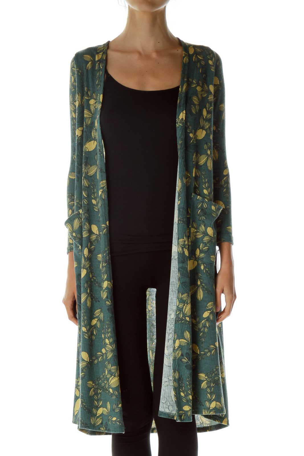 Green Yellow Long Flower Print Vest