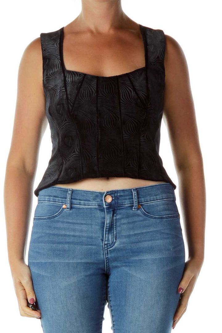 Black Velvet Polyester Square Neck Blouse