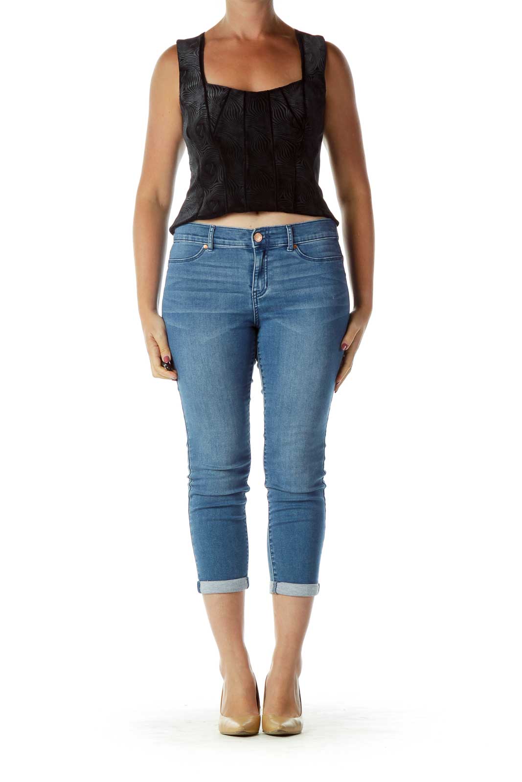 Black Velvet Polyester Square Neck Blouse