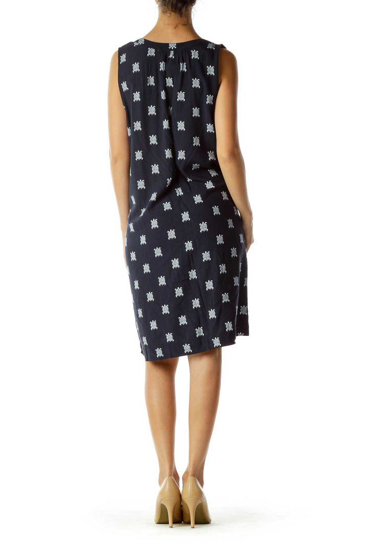 Navy Turtle Print Sleeveless Dress