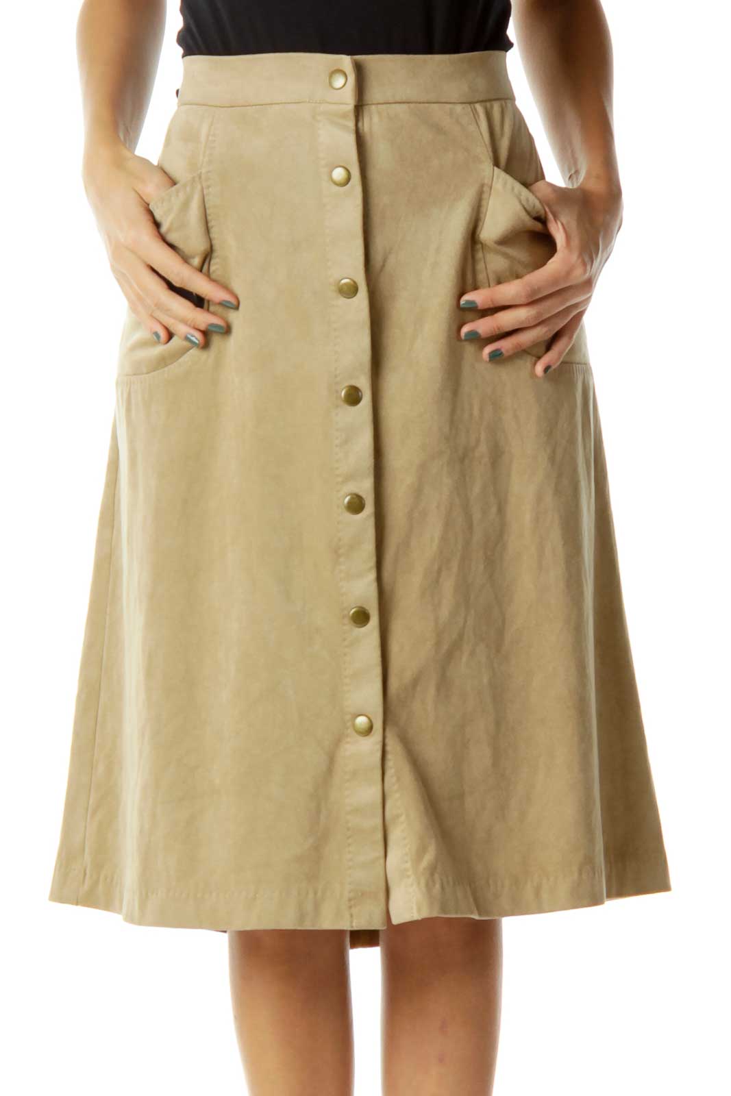 Tan Buttoned Skirt w/ Pockets