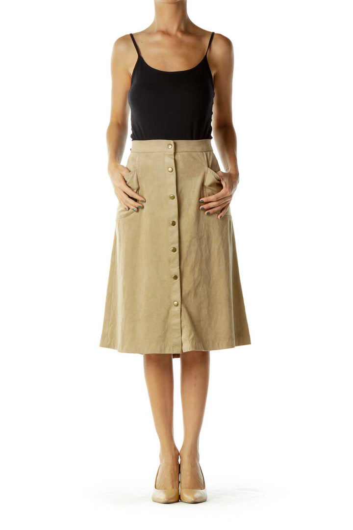 Tan Buttoned Skirt w/ Pockets