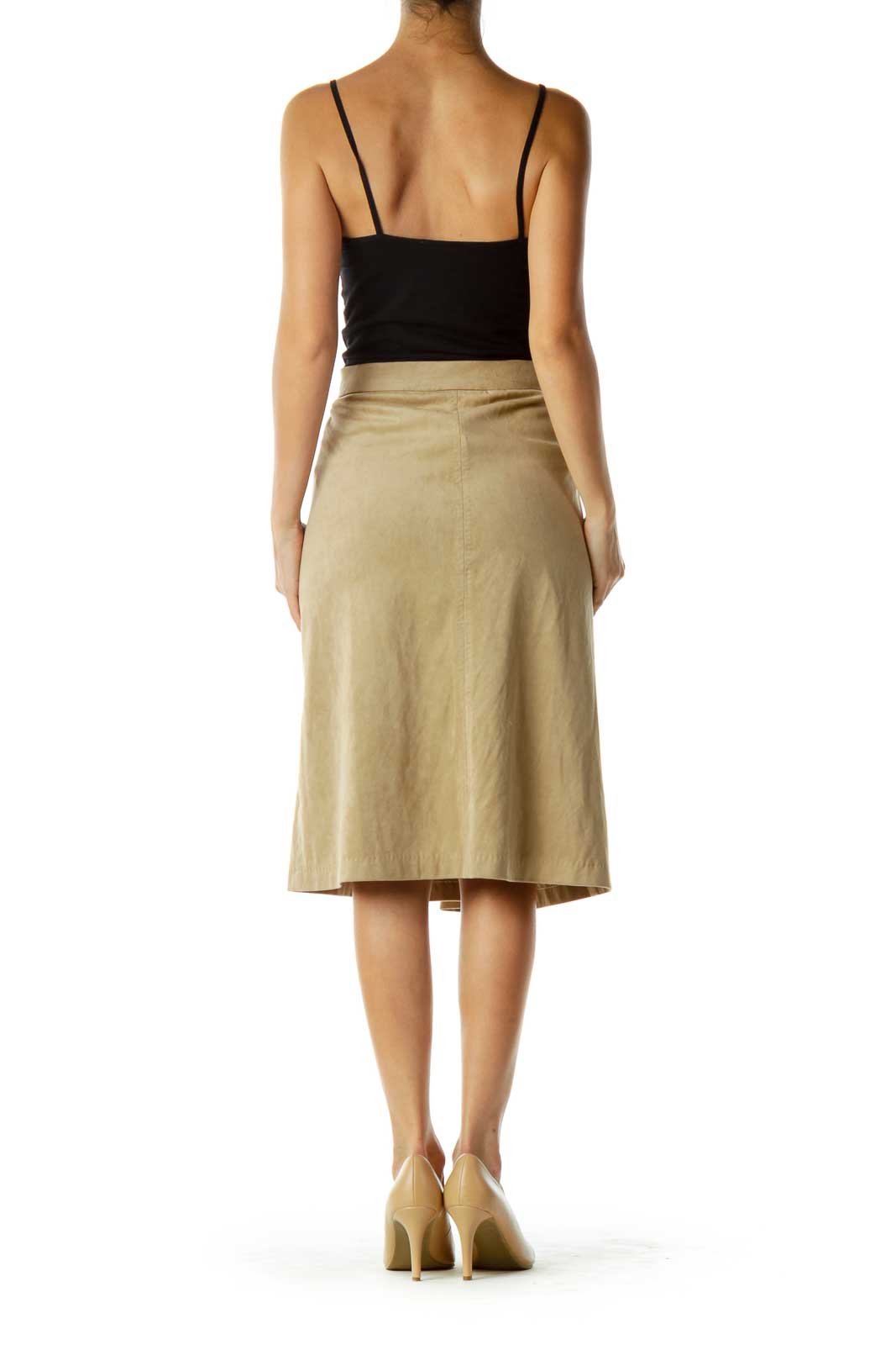 Tan Buttoned Skirt w/ Pockets