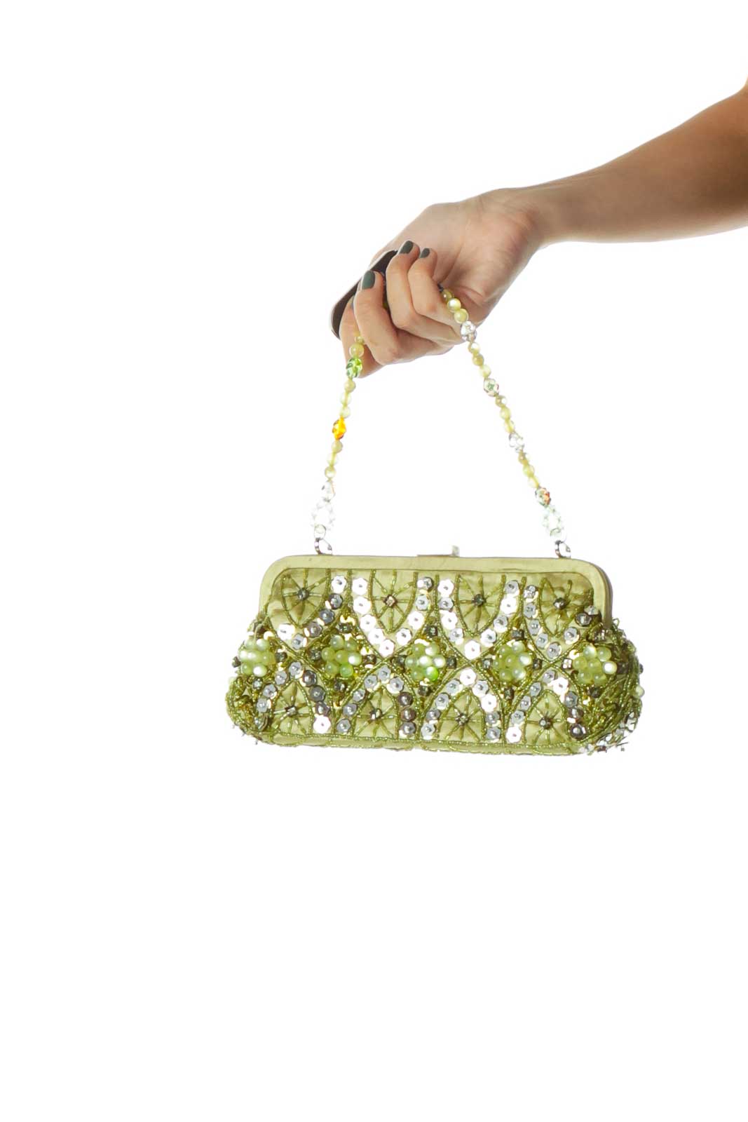 Green Beaded Sequined Clutch