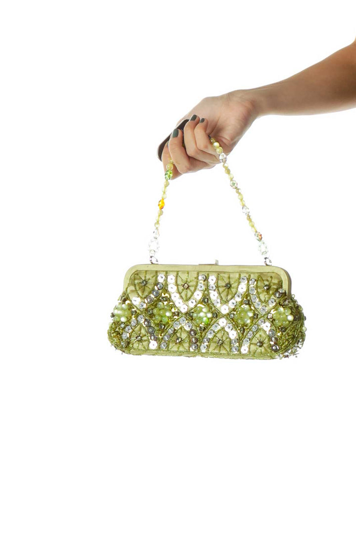 Green Beaded Sequined Clutch