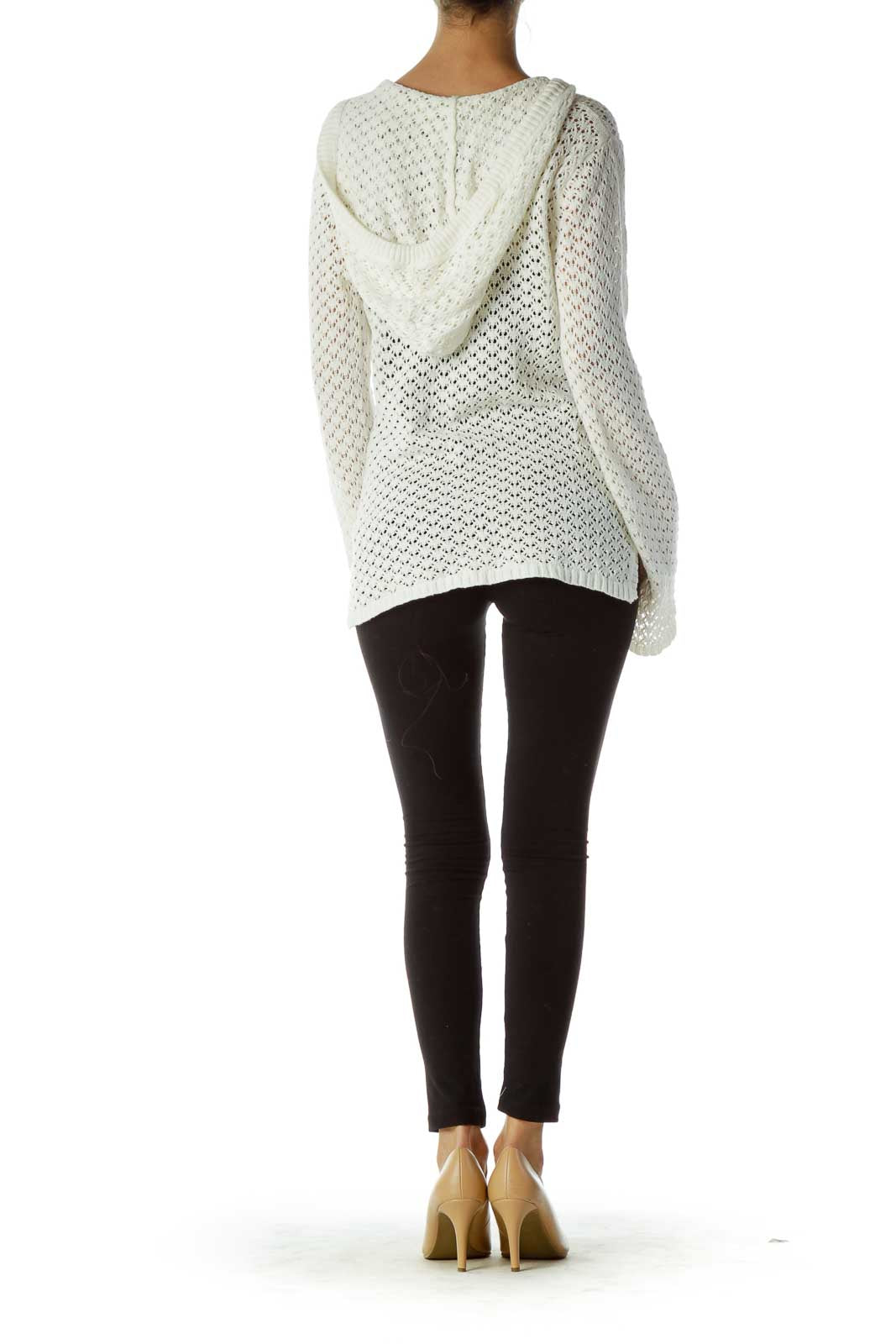 Cream Crocheted Hooded Sweater
