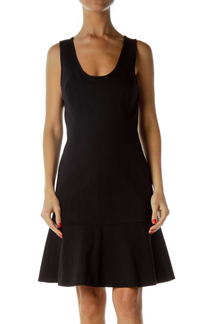 Black Round Neck Flared Dress