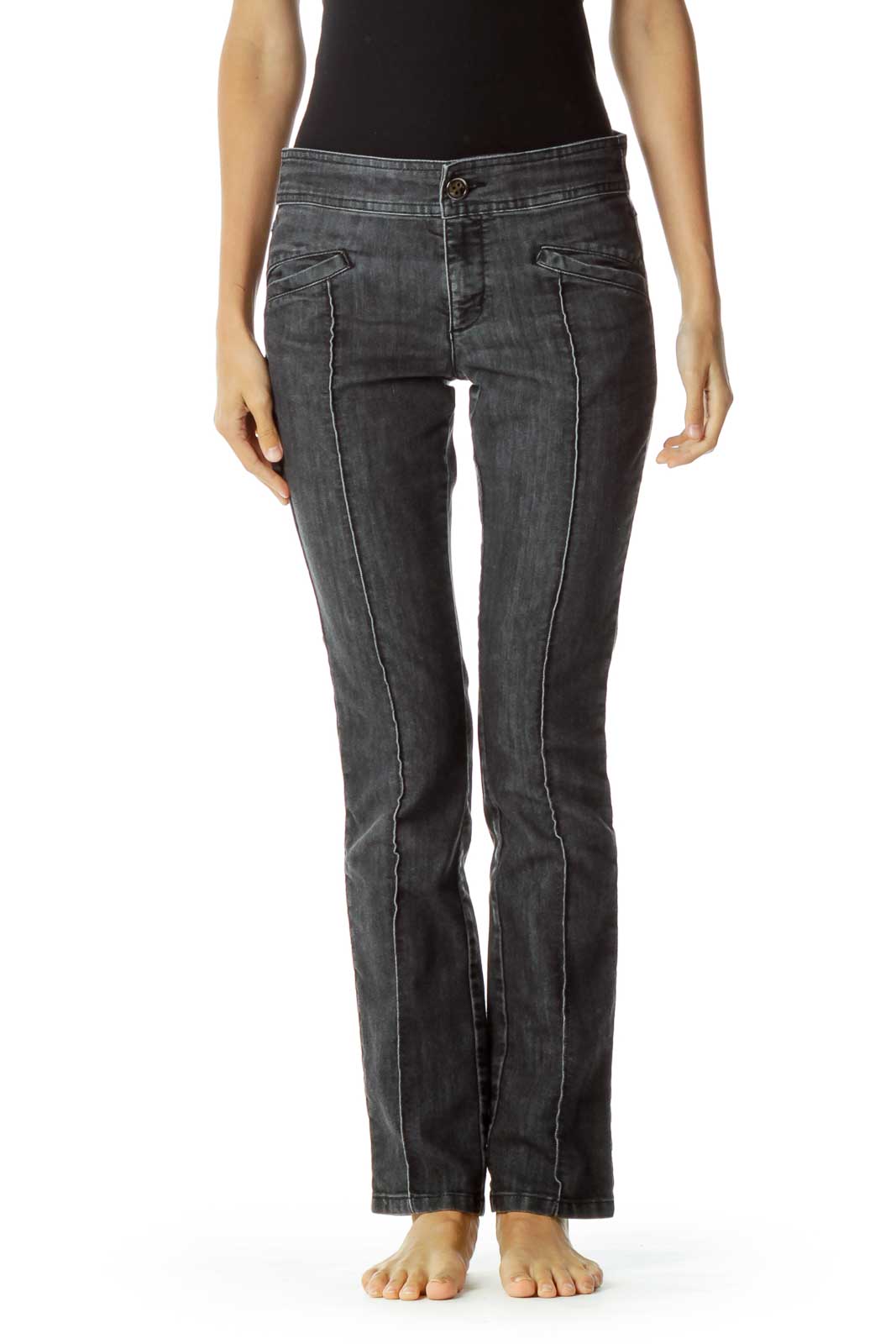 Black Denim Fold Detail Skinny Jeans