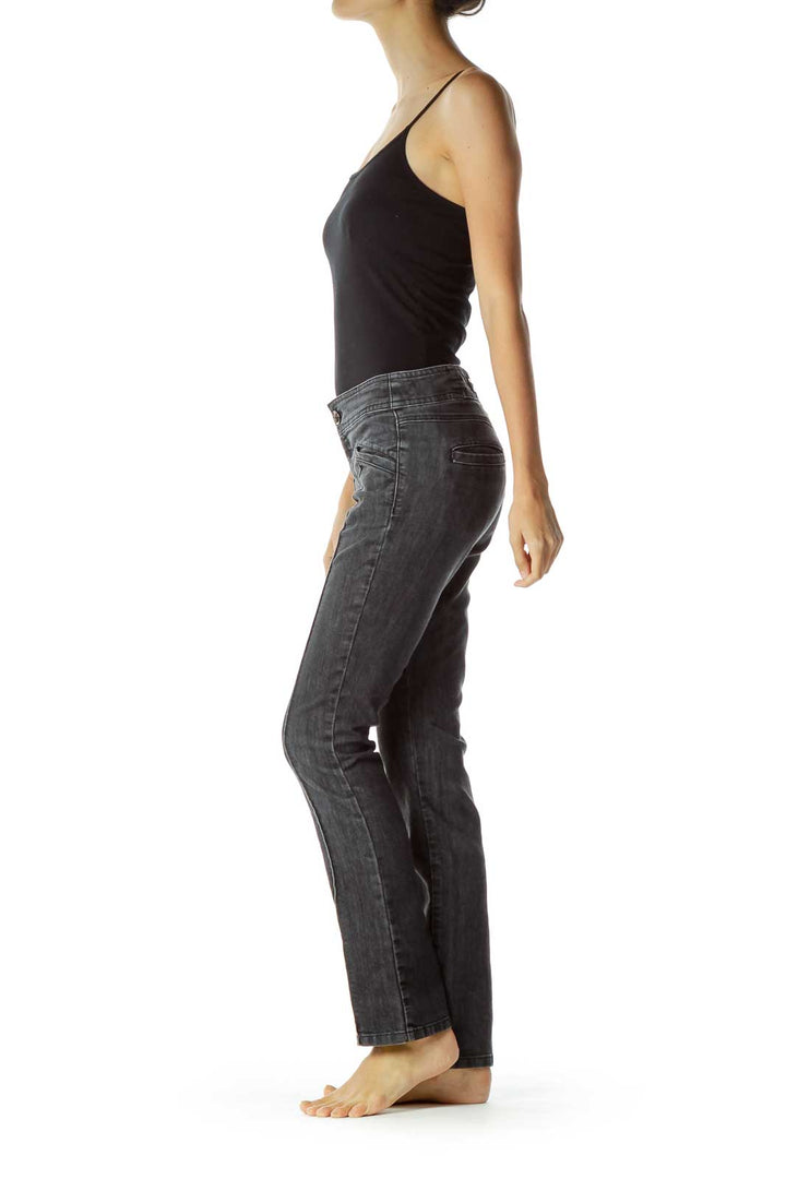 Black Denim Fold Detail Skinny Jeans