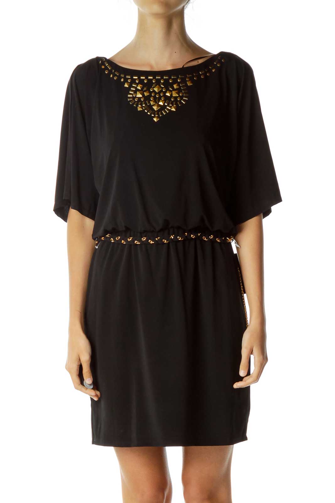 Black Dress with Gold Chain Details