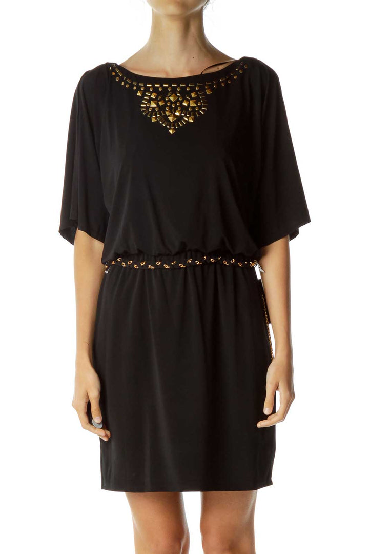 Black Dress with Gold Chain Details