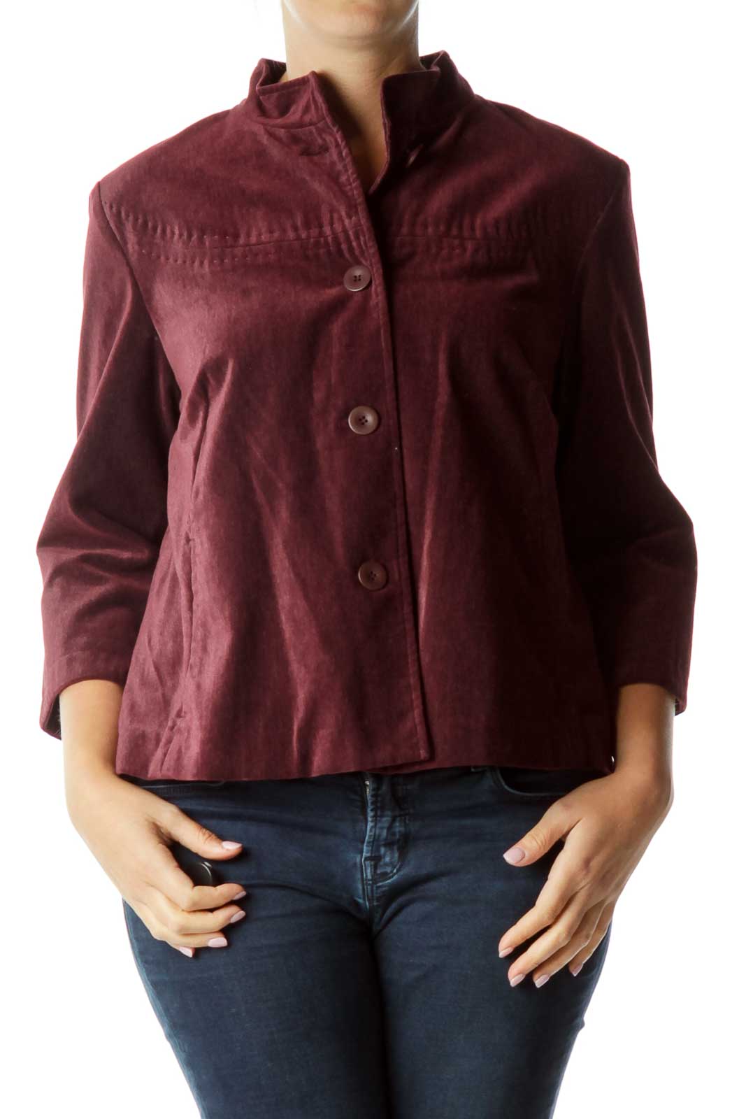 Purple Buttoned Velvet Blazer