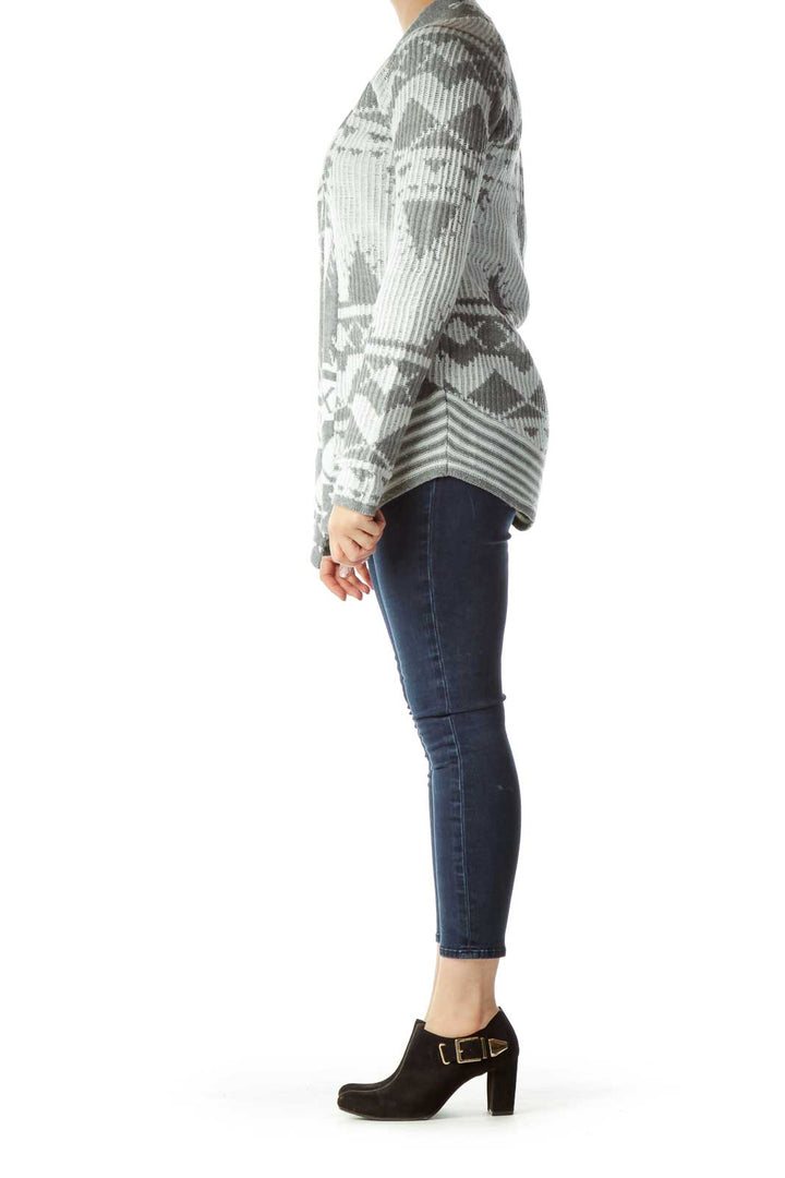 Gray White Printed Knit Sweater