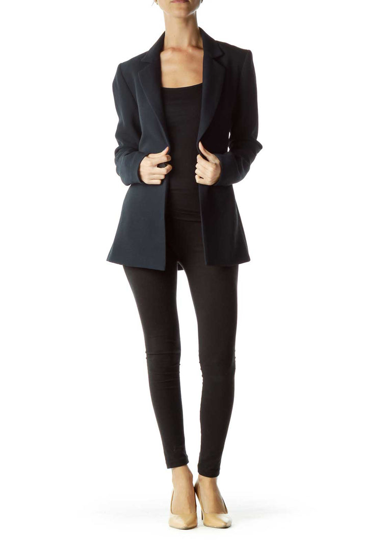 Navy Textured Long Blazer