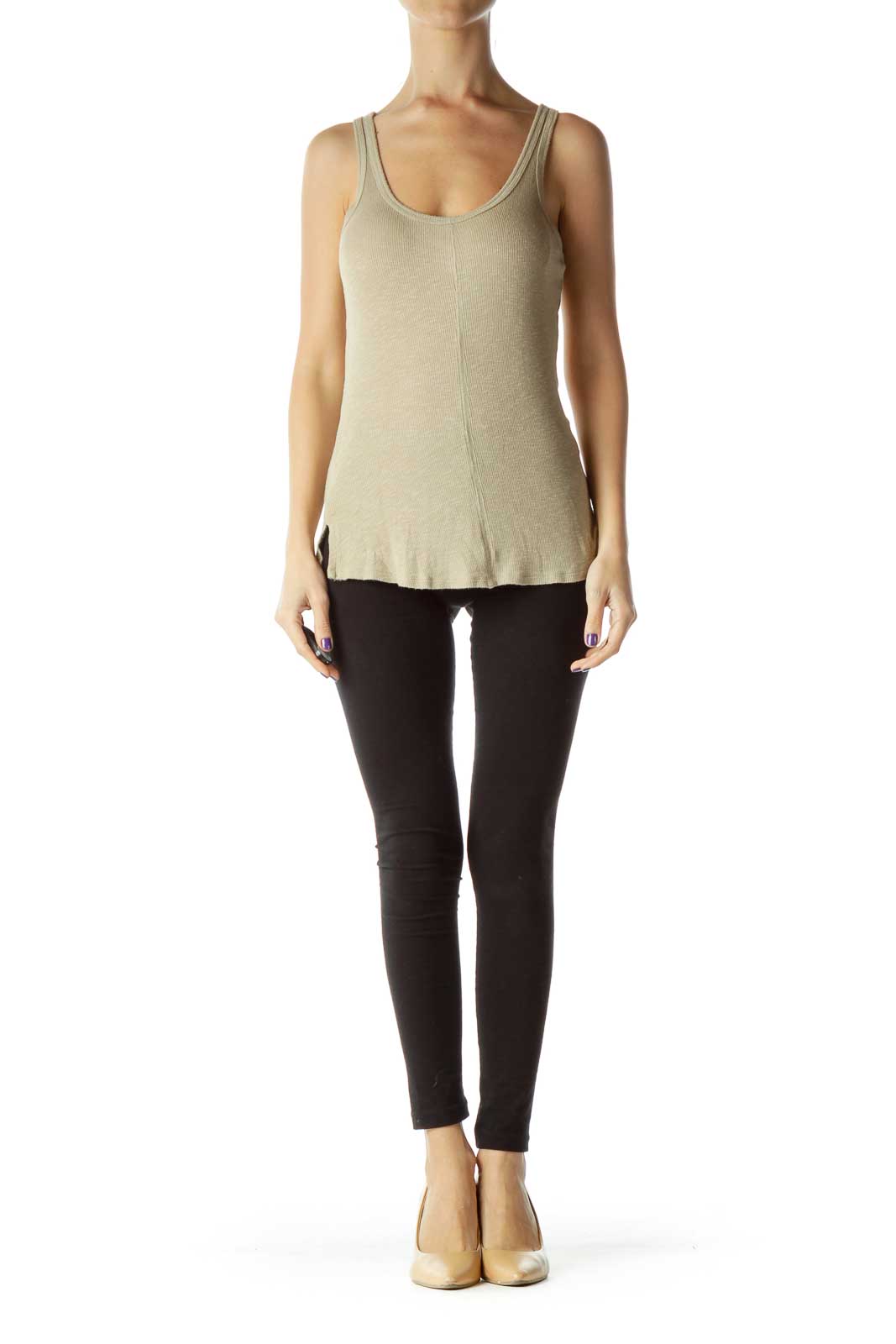 Beige Ribbed Tank Top