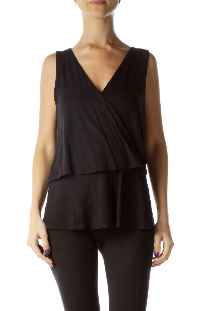 Black V-Neck Sleeveless Blouse