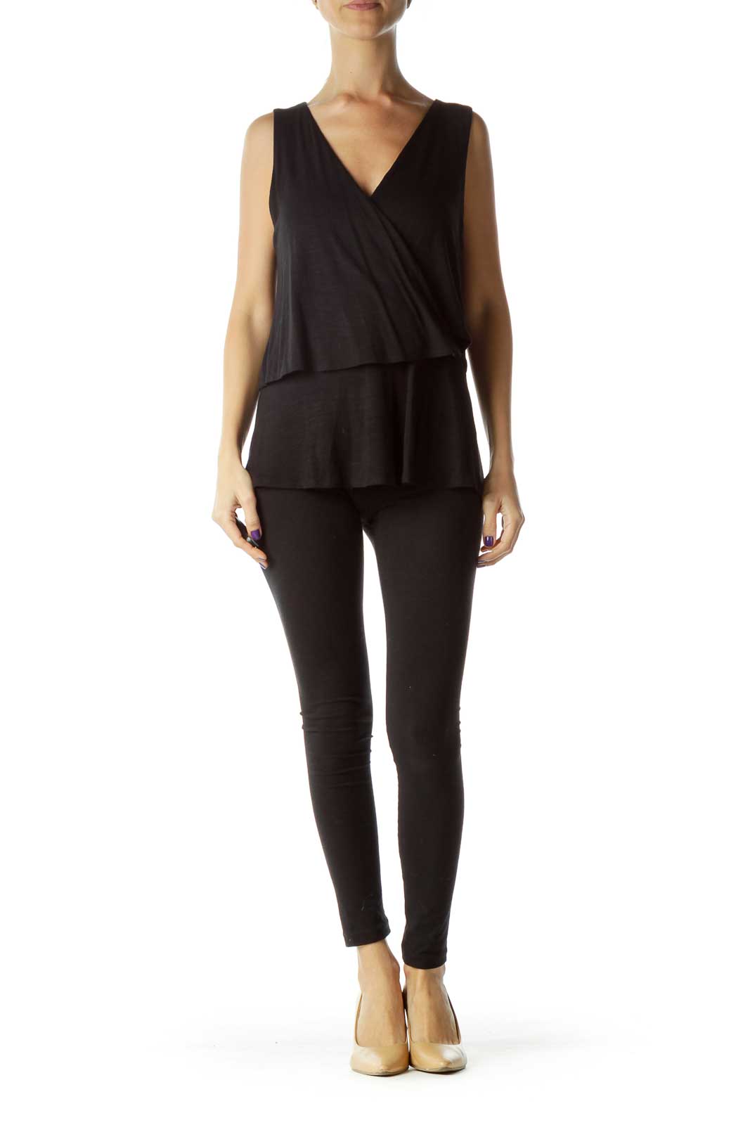 Black V-Neck Sleeveless Blouse