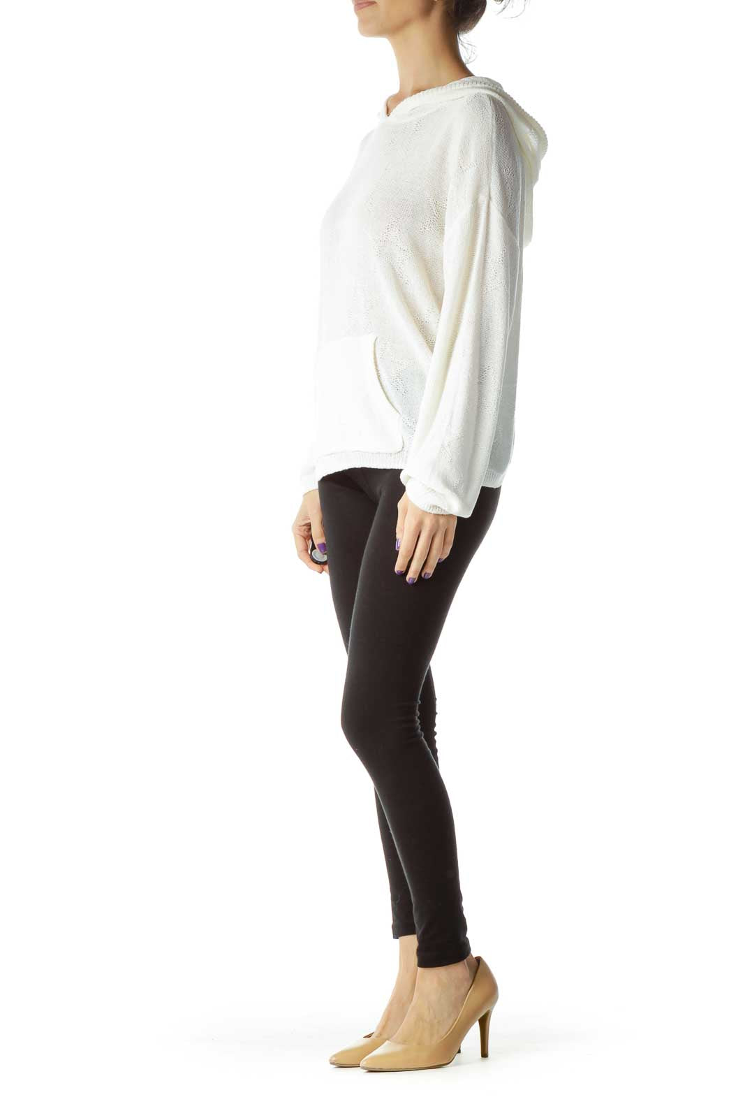 White Hooded Long Sleeve Knit Sweater