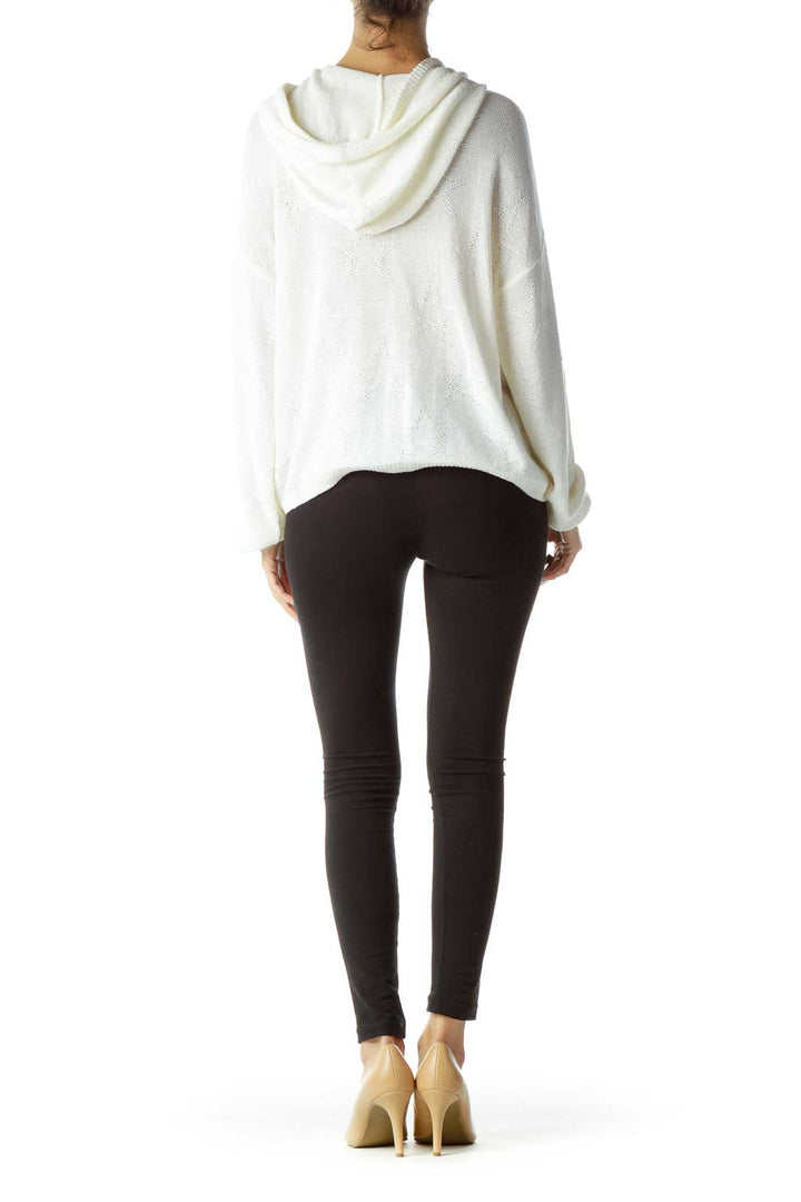 White Hooded Long Sleeve Knit Sweater