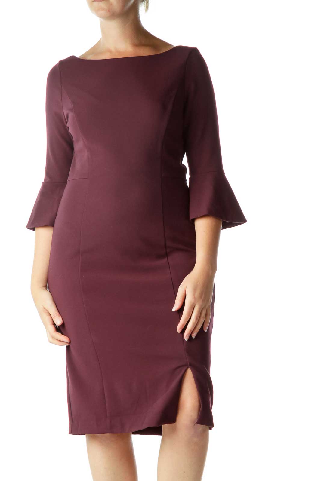 Purple Bell-Sleeve Fitted Dress