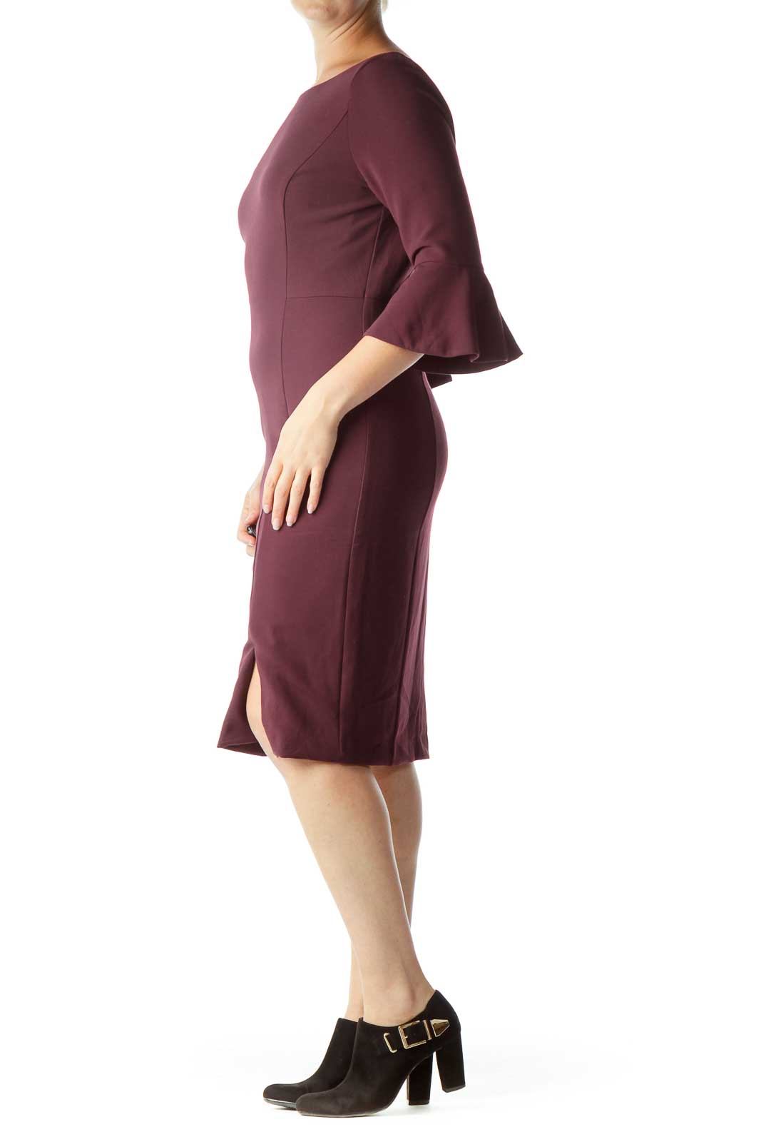 Purple Bell-Sleeve Fitted Dress