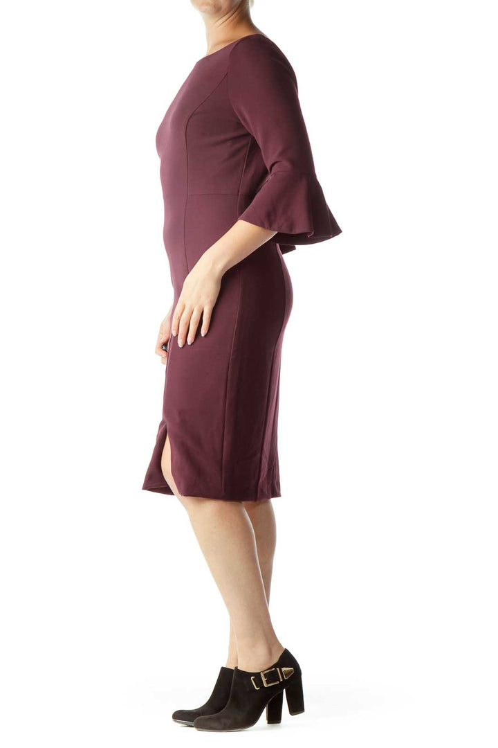 Purple Bell-Sleeve Fitted Dress