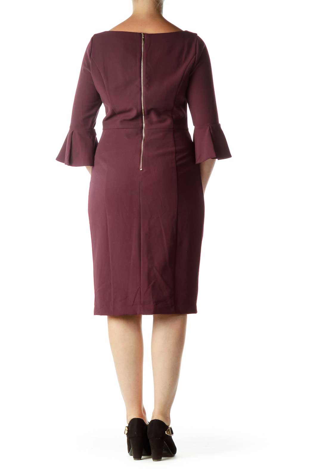 Purple Bell-Sleeve Fitted Dress