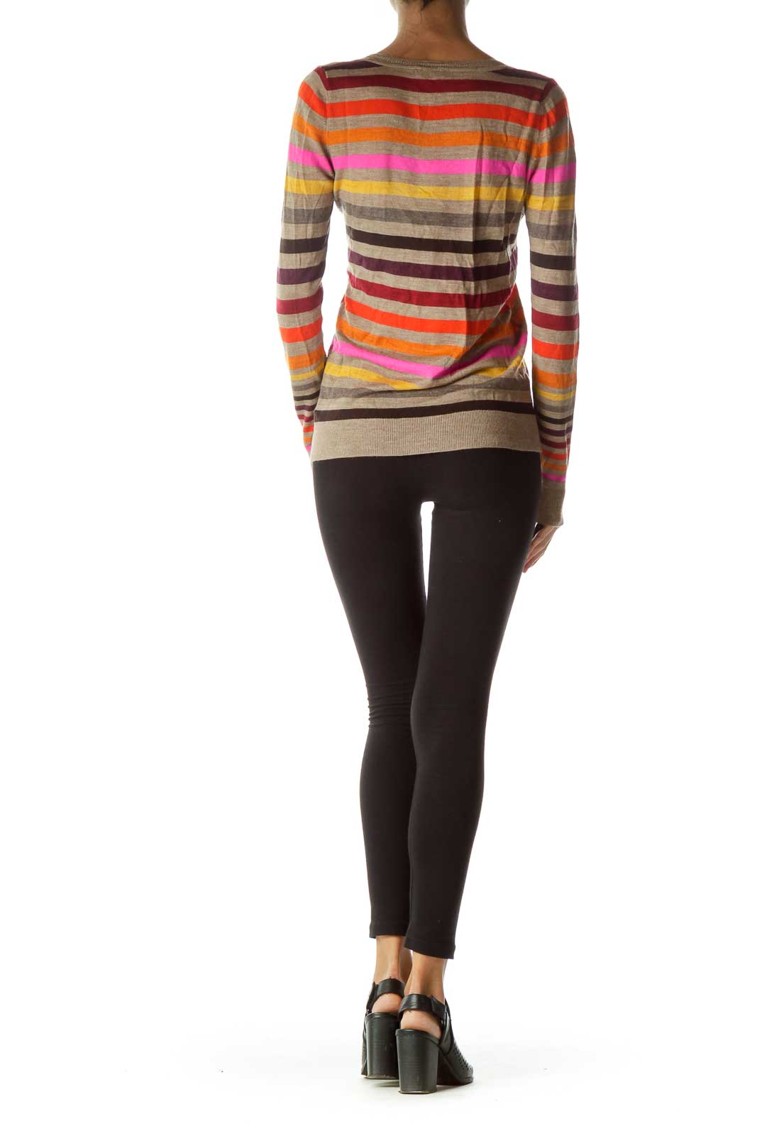 Brown Multicolor Striped Merino Wool Sweater