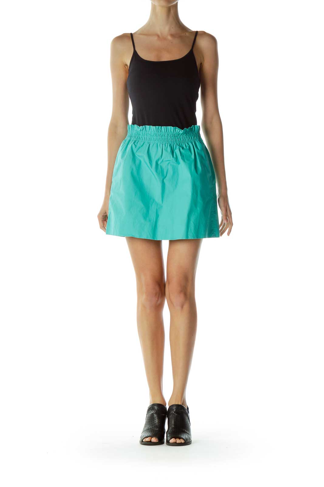 Green Mini Skirt with Scrunched Waist