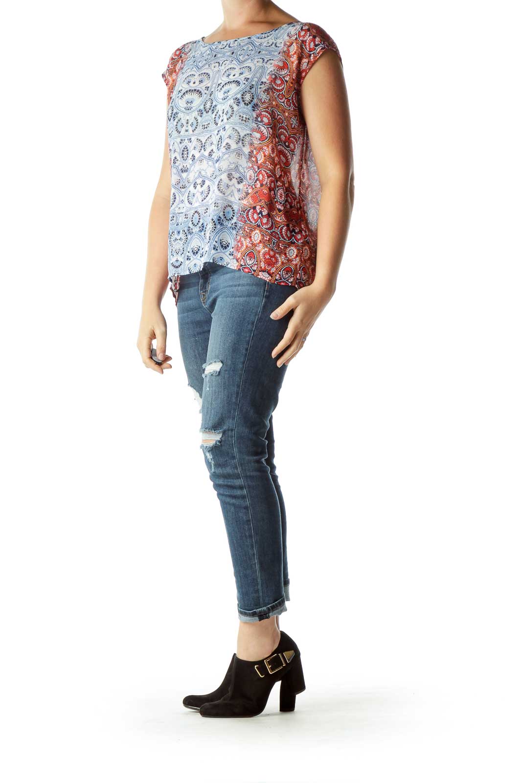 Blue Red Printed Blouse