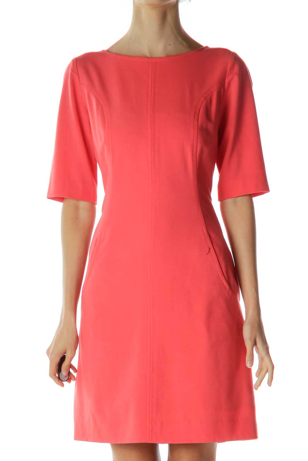 Pink Sheath Pocketed Work Dress