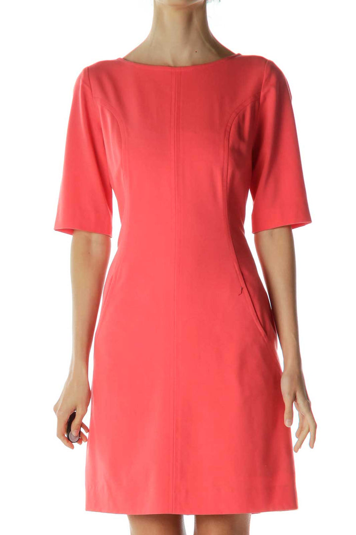 Pink Sheath Pocketed Work Dress