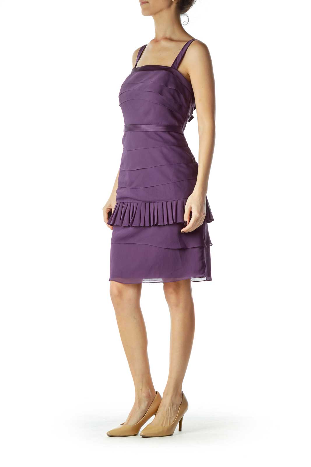 Purple Layered Faux-Satin Dress